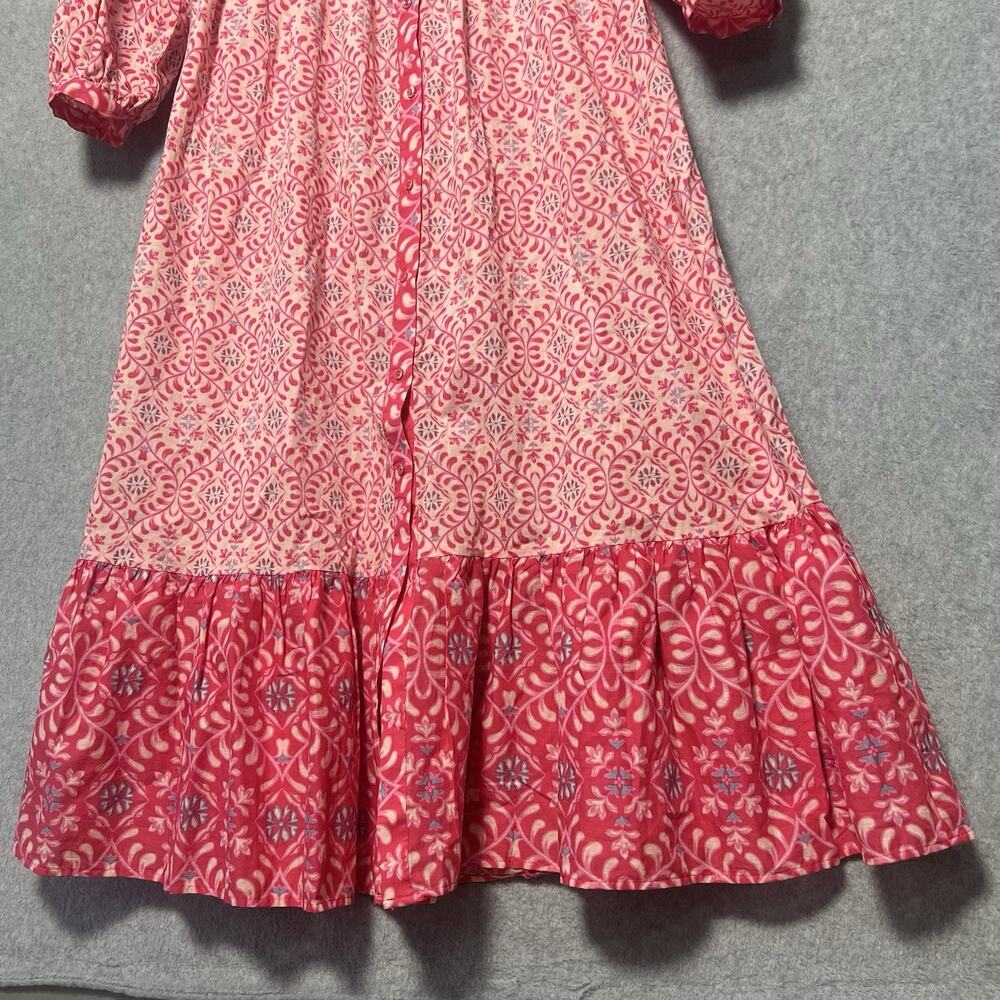 Zara pink floral print cotton tiered midi shirt dress Size XS Size 2 - Picture 3 of 8